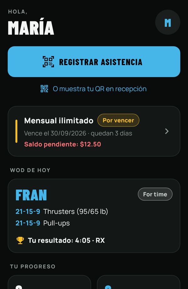 Pantalla de inicio de la app de Valkyria para atletas